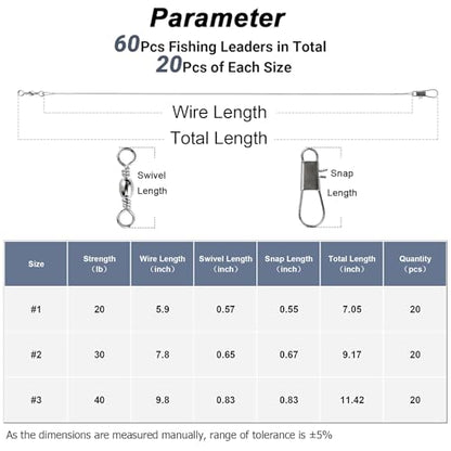 AMYSPORTS High Strength Fishing Leaders Rig Heavy Duty Fishing Leader Saltwater Line Stainless Wire Leaders Steel White Nickel 60pcs