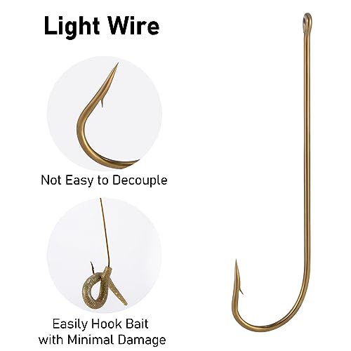 Dr.Fish 100 Pack Aberdeen Fishing Hooks Freshwater Hooks Extra Long Shank Bronze Light Wire Offset Live Bait Hooks Bass Crappie Walleye Panfish Bluegill Bream - size: #5/0-100 Pack