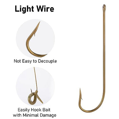 Dr.Fish 100 Pack Aberdeen Fishing Hooks Freshwater Hooks Extra Long Shank Bronze Light Wire Offset Live Bait Hooks Bass Crappie Walleye Panfish Bluegill Bream - size: #1/0-100 Pack