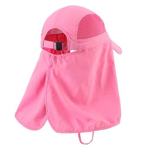 Connectyle Men's Foldable Baseball Sun Cap with Removable Face Mask Neck Flap Cover UPF 50+ Sun Protection Fishing Hiking Hat - color: Rose
