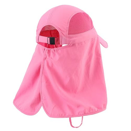 Connectyle Men's Foldable Baseball Sun Cap with Removable Face Mask Neck Flap Cover UPF 50+ Sun Protection Fishing Hiking Hat - color: Rose