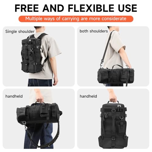 KOMCLUB Black Fishing Sling Tackle Storage Backpack, Large with Rain Cover‌ | Waterproof Outdoor Fishing Bag, Ideal Fishing Gifts for Men, Fits All-Day Fishing Trips - color: Black