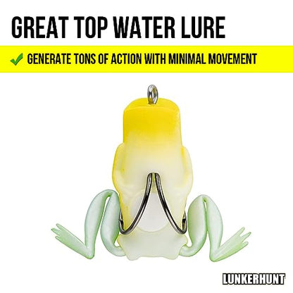 Lunkerhunt Frog Fishing Lure for Bass Fishing | Popping Frog Lure 1/4 oz | Topwater Fishing Bait with Weedless Hooks, Hollow Body, Trout Pike Lures - color: Leopard, size: 2.25 inch