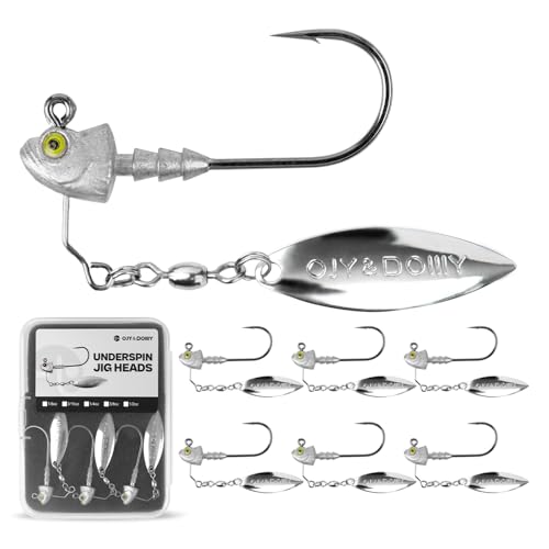 6-Pack Underspin Jig Heads with 100% Brass Blade (Never Rust) - 3/16oz, 1/4oz, 3/8oz, 1/2oz - Bass & Saltwater Fishing - color: Raw, size: 3/16oz