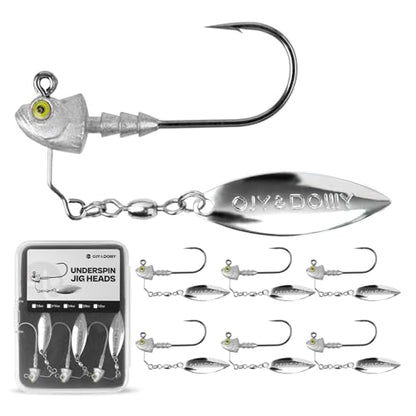 6-Pack Underspin Jig Heads with 100% Brass Blade (Never Rust) - 3/16oz, 1/4oz, 3/8oz, 1/2oz - Bass & Saltwater Fishing - color: Raw, size: 3/16oz