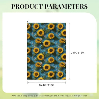 Sunflower Golf Towel Microfiber with Carabiner Clip, Funny Cleaning Cloth for Golf Balls & Clubs, Gift for Women Men, Golfers, Dad, Grandpa, Bag Accessories 16"*24"-Wood Board Farmhouse - color: Sunflower