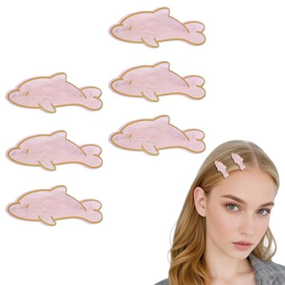 6 Pcs Cute Dolphin Hair Clips Glitter Pink Resin Hair Accessories Non Slip Cartoon Fish Metal Duckbill Barrette Bangs Headwear for Women Beachy Styling Clips Tool - color: Style 4
