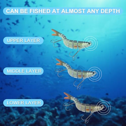 Fishing Lures for Freshwater and Saltwater, CHSMONB 6 Pcs Slow Sinking Most Lifelike Jointed Swimbait for Bass Trout Crappie Walleye Pike, Amazing Gifts for Men and Family