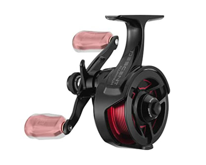 13 Fishing - Descent Aluminum - Inline Ice Fishing Reel - 2.7:1 Gear Ratio - Left Hand Retrieve (Aluminum Spool Gen 2 Design) - D2AL-2.7-LH, Black/Red