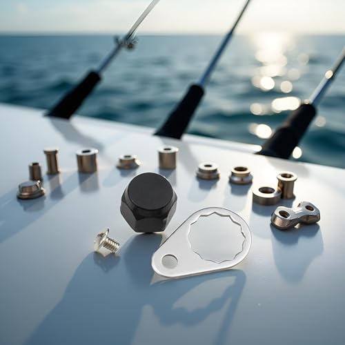 M7 Fishing Reel Screws Nut Caps, Metal Fishing Reel Handle Screw Cap Crank Nuts and Locking Plate Replacement for Left and Right Hand Plate DIY Fishing Accessory Fishing Reel Replacement Parts