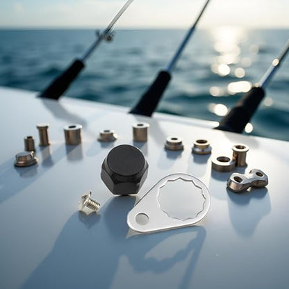 M7 Fishing Reel Screws Nut Caps, Metal Fishing Reel Handle Screw Cap Crank Nuts and Locking Plate Replacement for Left and Right Hand Plate DIY Fishing Accessory Fishing Reel Replacement Parts