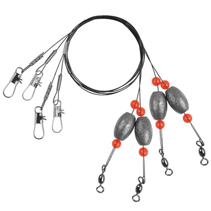Saltwater Bottom Fishing Rigs Carolina Rig with Stainless Steel Wire Leader Egg Sinkers Surf Fishing Ready Rigs for Flounder, Striped Bass, Snapper, Grouper, Redfish, Drum 0.5–2 oz, 4Pcs - size: 1oz-4pcs