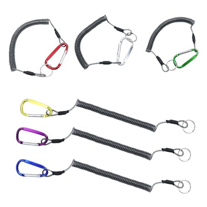 Dnyta 7 Pcs Retractable Wire Key Lanyard, High Elastic Steel Wire Fishing Lanyards with Carabiner and Keychain, Tool Lanyard for Keys Pliers Boating, Multi Colored