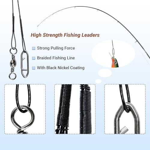 QISHUO Stainless Steel Fishing Leaders Strength Rigs Saltwater Fishing Leader Heavy Snap Lure Wire Leaders Line Black Nickel - size: Size #5 (11.8in-60lb) 30pcs