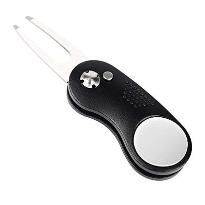 Mile High Life Microfiber Waffle Pattern Golf Towel | Club Groove Cleaner Brush | Foldable Divot Tool with Magnetic Ball Marker (Black w/red Towel/Brush/Curve Divot) - color: Black W/Red Towel/Brush/Curve Divot