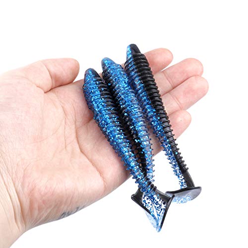 Paddle Tail Swimbaits 100/80/50PCS, 5/4/3/2 inch Soft Fishing Lures Bulk Pack – Durable Lifelike Action Lures for Bass, Trout, Crappie – Freshwater & Saltwater Fishing Gifts - color: Blue-Black, size: 4in, 80pcs