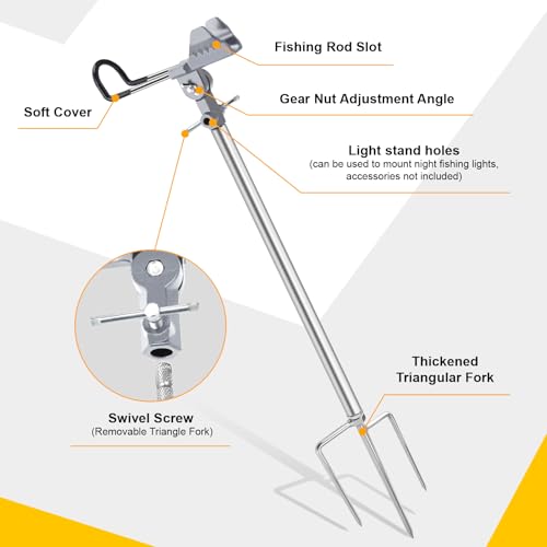 Fishing Rod Holders, Fishing Pole Holders for Ground, Multifunctional Stainless Steel Beach Fishing Rod Holder Fishing Gifts for Men(2 Pack ) - color: Silver