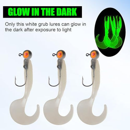 Grub Lures Fishing Jigs Head Hooks Kit- Crappie Jigs Soft Plastic Grub Tail Worm Lure Bait Buster Tubes Baits for Bass Trout Saltwater Freshwater Fishing - color: 17pcs kit
