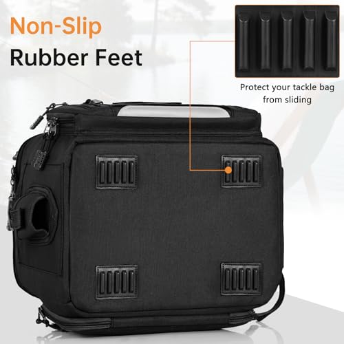 Fishing Tackle Bags with 4 * 3600 Tackle Trays - Saltwater & Freshwater Fishing Gear Bag Padded Shoulder Strap Tackle Box Bag (Black) - color: Black, style: Includes Trays