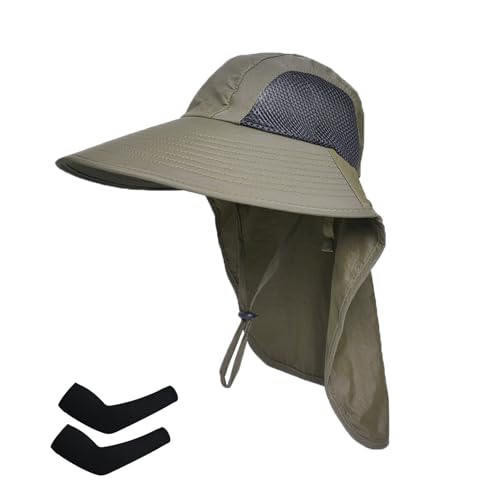 Sun Hat for Men Women with Neck Flap,UPF 50+ UV Protective Hiking Fishing Hats,Wide Brim Sun Hat for Women&Men - color: 1pack-greensleeves