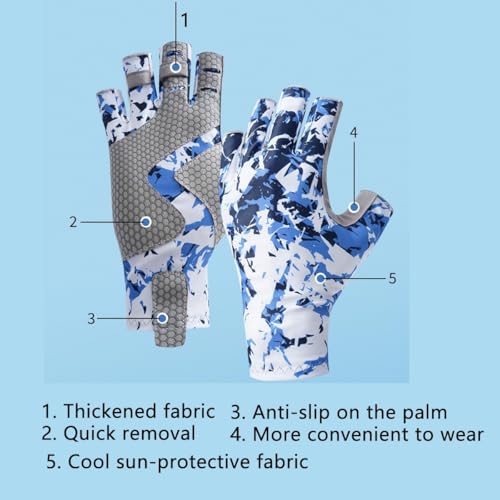 Sun Gloves UPF 50+ Fishing Gloves, Fingerless Sun Protection UV Protection Fishing Gloves Men/Women for Kayaking, Hiking, - color: blue, size: Medium