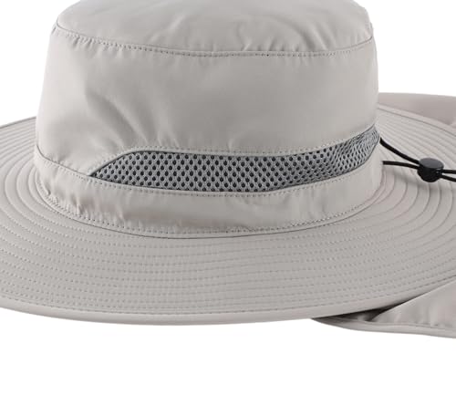 Connectyle UPF 50+ Wide Brim Sun Hat for Men Women UV Protection Fishing Hat with Neck Flap Outdoor Safari Bucket Hiking Hats - color: Light Grey