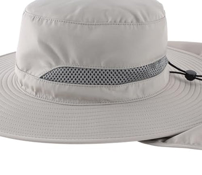 Connectyle UPF 50+ Wide Brim Sun Hat for Men Women UV Protection Fishing Hat with Neck Flap Outdoor Safari Bucket Hiking Hats - color: Light Grey