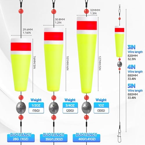3/4PCS Popping Corks Fishing Bobbers Float Rigs for Saltwater Freshwater Fishing Tackle Weighted Bobbers Size 3IN/4IN/5IN