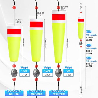 3/4PCS Popping Corks Fishing Bobbers Float Rigs for Saltwater Freshwater Fishing Tackle Weighted Bobbers Size 3IN/4IN/5IN