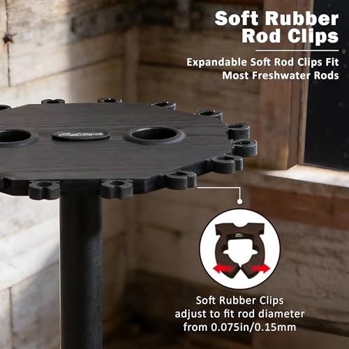 Rush Creek Creations 16-Rod Round Fishing Rod Holder for Garage, 360° Access Fishing Pole Holder for Fishing Rods, Reels, Gear, and Accessories, Securely Holds 16 Rods, Black - color: Black
