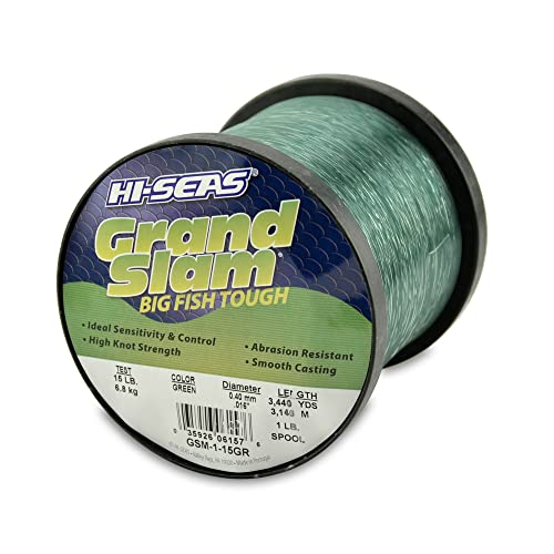 HI-SEAS Grand Slam Monofilament Fishing Line - Strong & Abrasion Resistant in Clear, Pink, Green, Smoke Blue, Fluorescent Yellow Freshwater & Saltwater - 1 lb Spool - color: Green, style: 15 Lb Test, 0.40 Mm Dia, 3440 Yd