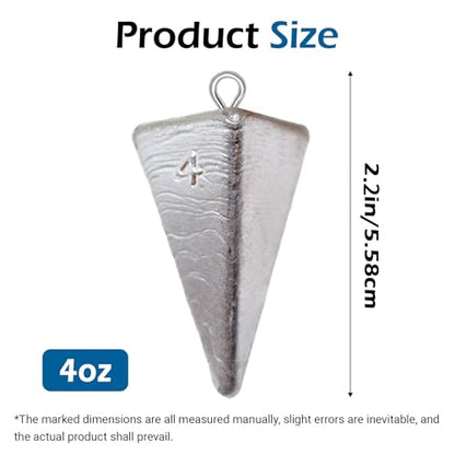 Pyramid Sinkers Assorted Weights 2oz 3oz 4oz, Lead Surf Fishing Sinkers for Saltwater Beach Bottom Fishing (5-8 Pack) - size: 4oz-5pcs