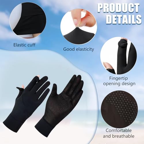 2 Pairs Women's UV Sun Protection Sunblock Gloves Full Finger Breathable Non-Slip Touchscreen Driving Gloves - color: Pink