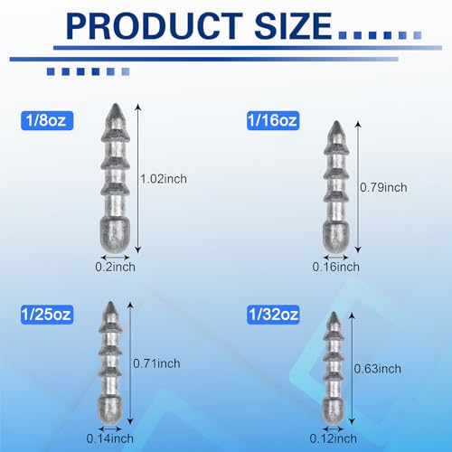 Bass Fishing Nail Weights Sinkers, 40pcs Wacky Worm Weights Insert Sinkers for Placstic Soft Wacky Worm Lures Wacky Rig Neko Rig 4 Sizes