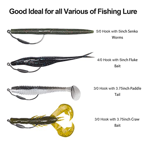 Fishing Bait Soft Plastic Lures 30/50 Pcs, Weighted Hooks 10 Pack & 40-Piece Set, 4in/5in Salty Split Tail Jerk Shad, 3/0 4/0 5/0 Weedless Swimbait Hook for Bass Fishing - color: Silver Gray, size: 5/0 Hook