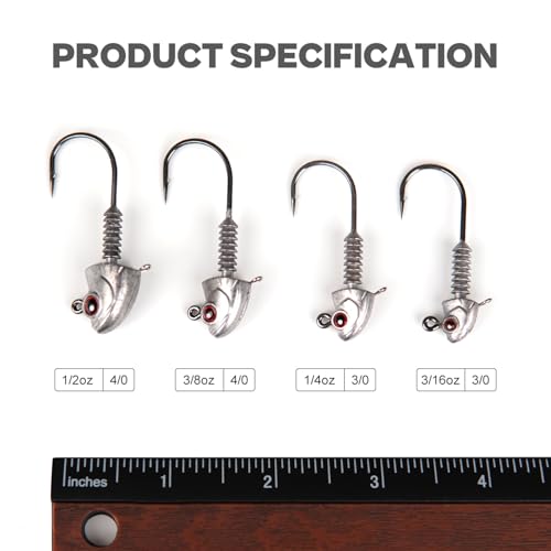 Swimbait Jig Heads with Stacked Cone Keeper, Minnow Style Eye Fishing Jighead 3/16 1/4 3/8 1/2oz (15 PCs) - color: Raw, size: 1/2oz - 4/0 - 15 pack