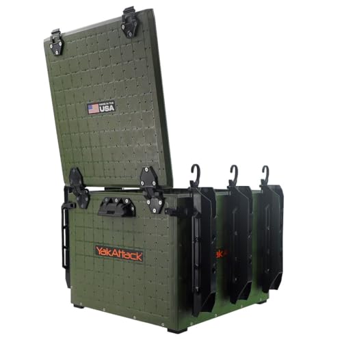 YakAttack BlackPak Pro Kayak Fishing Crate - Ranger Green | 16" x 16" Riggable Kayak Gear Storage System with Hinged Lid, GridLoc Mount Panels & 6 TetherTube Rod Holders | Lightweight Tankwell Crate - color: Ranger Green, size: 16"x16"x13"