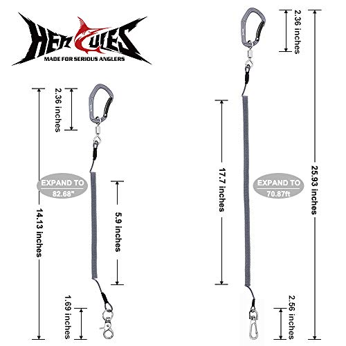 HERCULES M4 Fishing Lanyard, Fishing Pole Tether, Kayak Paddle Leash, Heavy Duty Retractable Coiled Lanyard for Fishing, Rods, Pliers, Boating, Paddles, Kayak - color: Paddle Leash (17.7" Plus, 5.9")