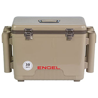 Engel UC30 Leak-Proof, Air Tight, Fishing Drybox Cooler with Built-in Fishing Rod Holders, Also Makes The Perfect Hard Shell Lunchbox for Men and Women - color: Silver