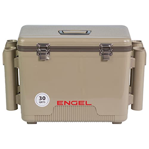 Engel UC30 Leak-Proof, Air Tight, Fishing Drybox Cooler with Built-in Fishing Rod Holders, Also Makes The Perfect Hard Shell Lunchbox for Men and Women - color: Silver
