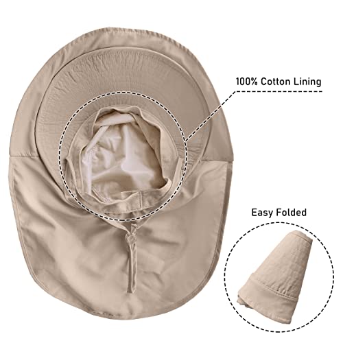 Womens Sun Hat UPF 50+ Wide Brim and Ponytail Hole, Hiking Safari Hat with Neck Flap… - color: Beige