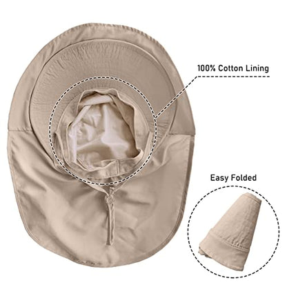 Womens Sun Hat UPF 50+ Wide Brim and Ponytail Hole, Hiking Safari Hat with Neck Flap… - color: Beige