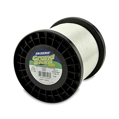 HI-SEAS Grand Slam Monofilament Fishing Line - Strong & Abrasion Resistant in Clear, Pink, Green, Smoke Blue, Fluorescent Yellow Freshwater & Saltwater - 1 lb Spool - color: Clear, style: 6 Lb Test, 0.25 Mm Dia, 8000 Yd