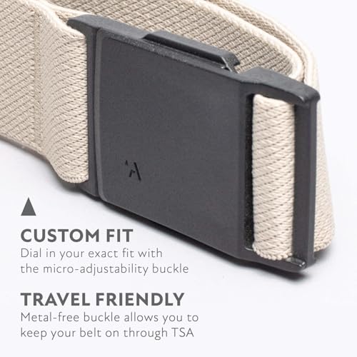 Arcade Belts Mens Explore Belt, Stretch Webbing for Max Comfort & Custom Fit, Metal-Free Buckle, Machine Washable Travel Belt - color: Oat