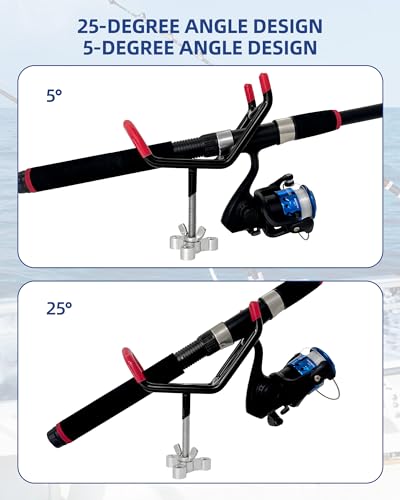Dual-Angle Boat Fishing Rod Holder Rest, 4 Pack, 5° & 25° V-Shape Rod Cradle with Anti-Slip Rubber Tips, 3/8”-16 Thread Mount