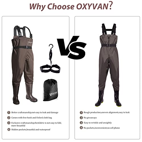 Chest Waders with Boots for Men & Women, Nylon/PVC Lightweight Fishing Wader with Boots Hanger - color: Brown, size: M8/W10