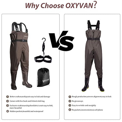 Chest Waders with Boots for Men & Women, Nylon/PVC Lightweight Fishing Wader with Boots Hanger - color: Brown, size: M8/W10