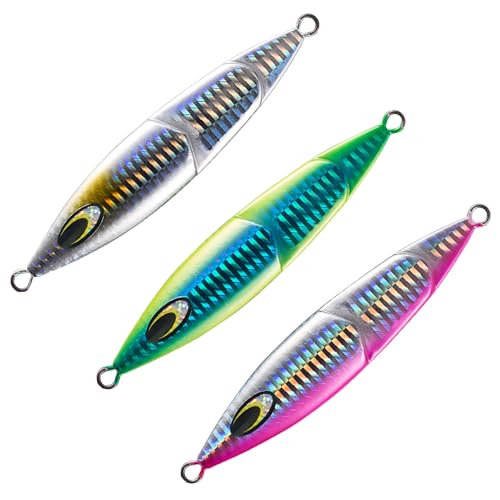 Bassdash Vertical Jigs Luminous Slow Jigging Lure for Saltwater Freshwater Fishing, Pack of 3 - size: 60 grams (2-1/8 oz)