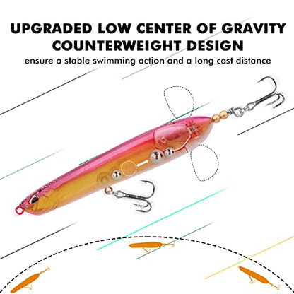 TRUSCEND Popobait Easy Catch Fishing Lures with BKK Hooks, Instant Startup, Longer Cast, Balanced Spray/Sound/Swim, Plopper Topwater Lures for Bass, Trout, Pike, Walleye, Freshwater Saltwater Fishing - color: C2-5",1oz