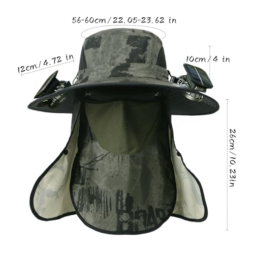 Solar Powered Fan Hat with 2 Fans, Wide Brim Sun Hat for Men Women, Adjustable Cooling Fishing Hat for Outdoor - color: Camo - Green